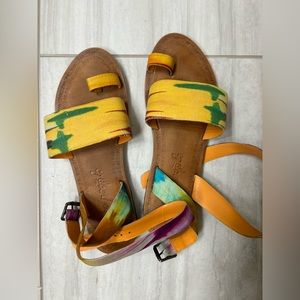 Free People Sun Peaks Leather Sandals Yellow Combo Size 38.5